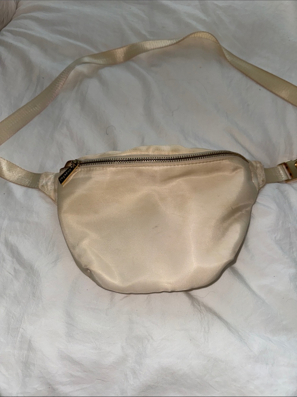 Beige Satin Crossbody Belt Bag